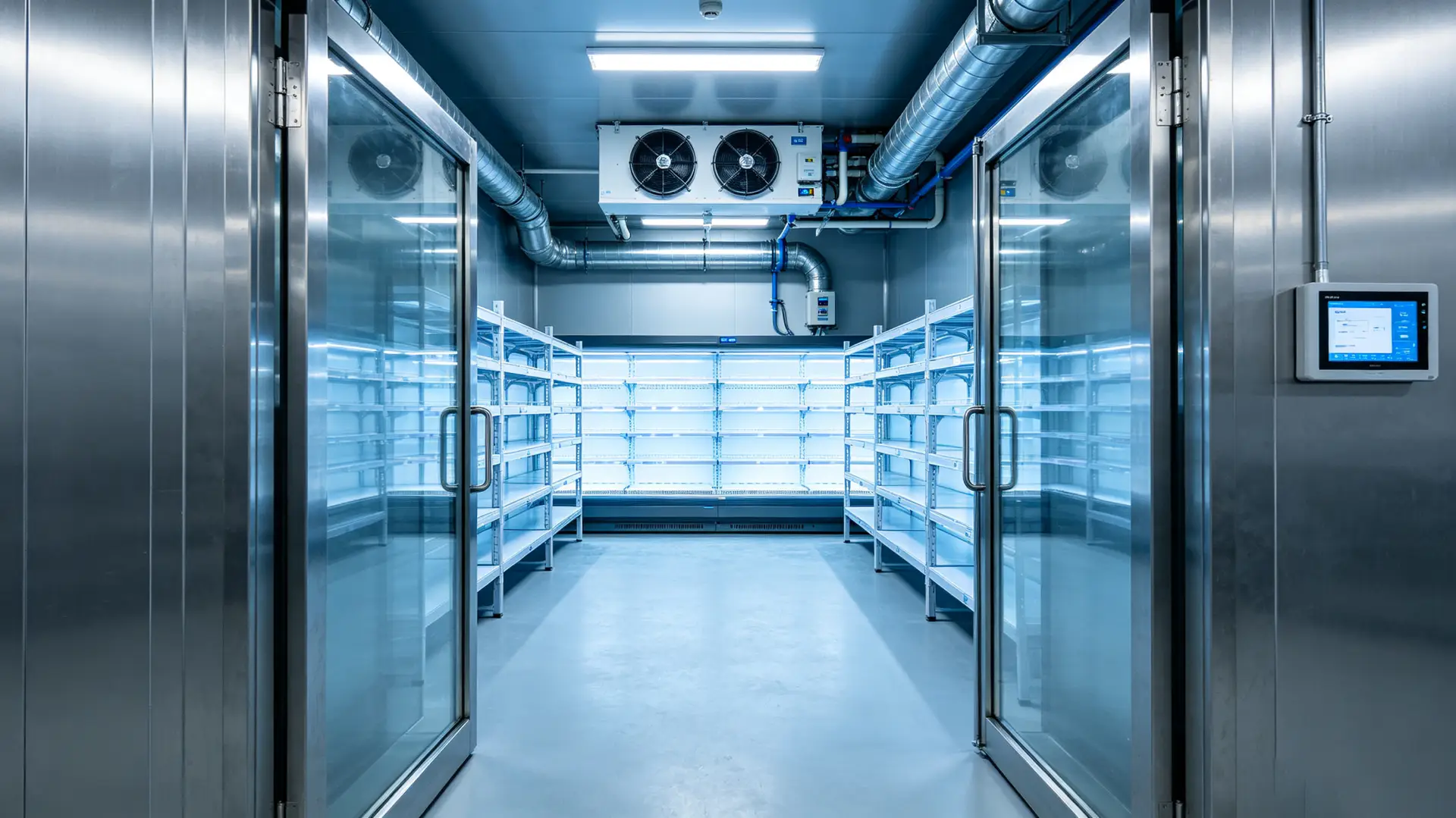Industrial cold storage room with insulated panels